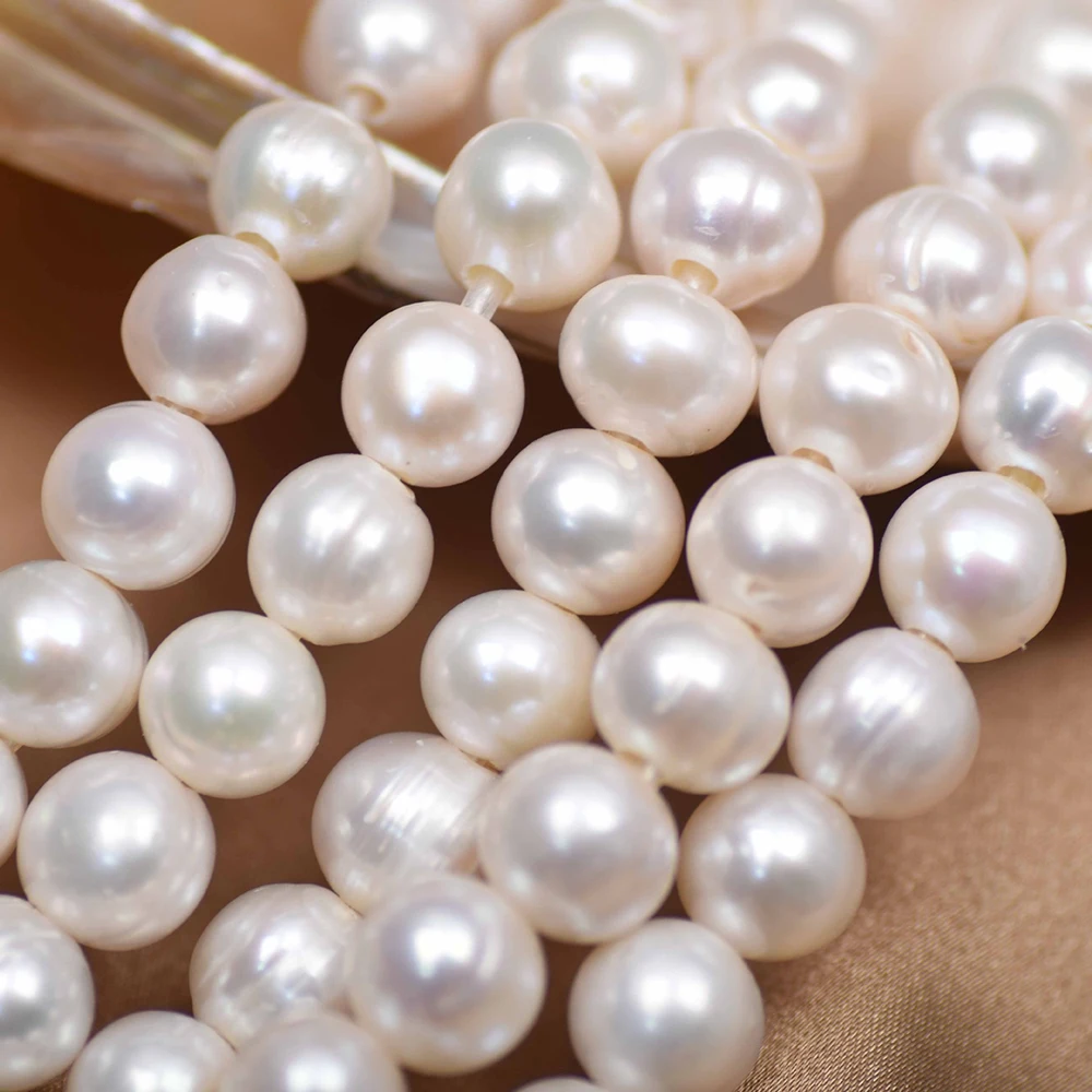 Natural Freshwater Pearl Strand Loose Beads - 10-11mm 4A 등급 대형 흰색 원형