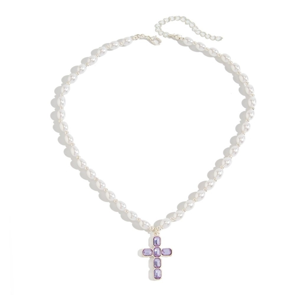 Silver Bead Clasps For Pearl Necklace - 새로운 크로스 펜던트 목걸이, 진주 비즈,