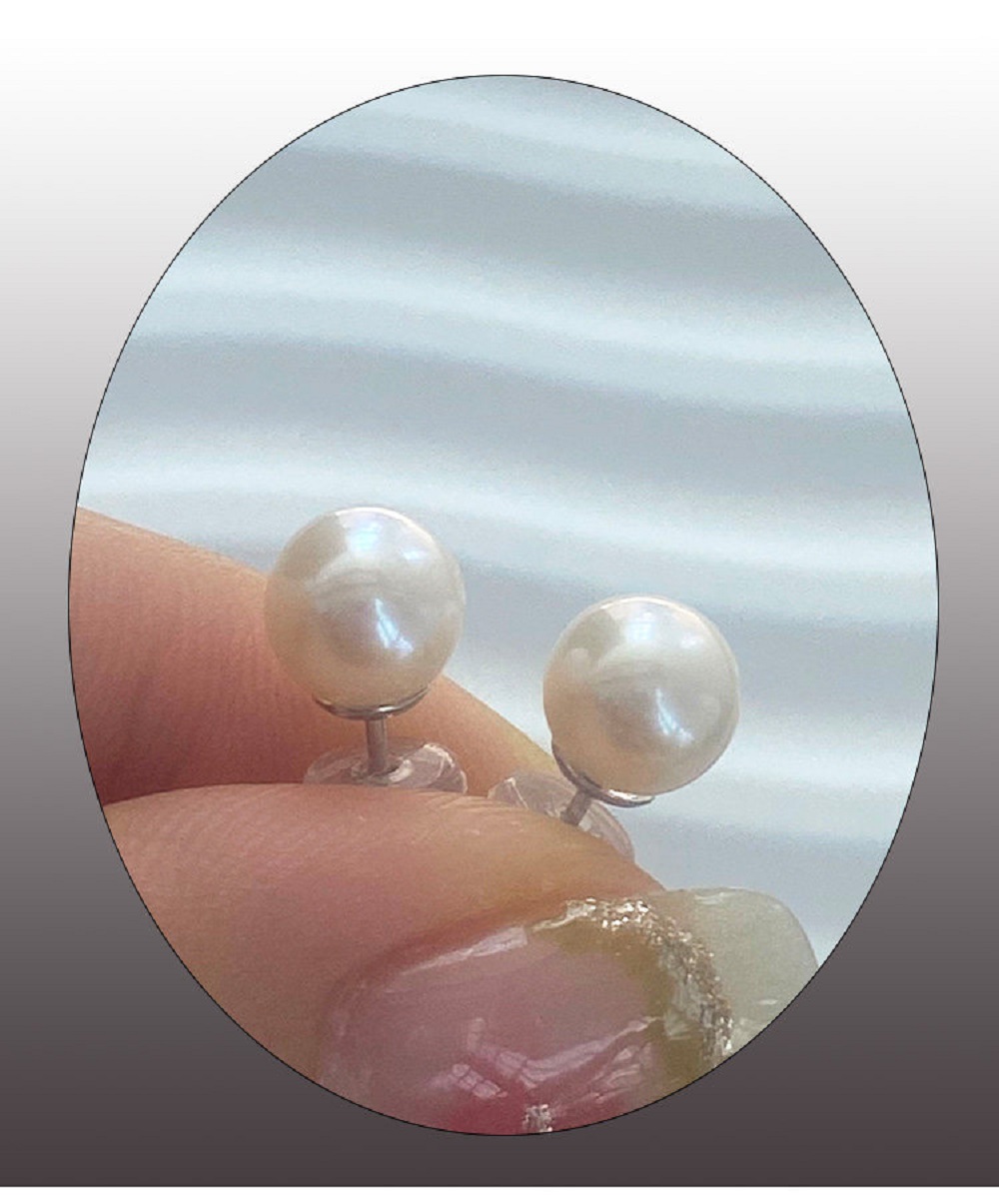 Akoya Pearl Stud Earrings Sterling Silver - 새로운/새로운 귀걸이 AAAA6-7mm 천연 일본 진주