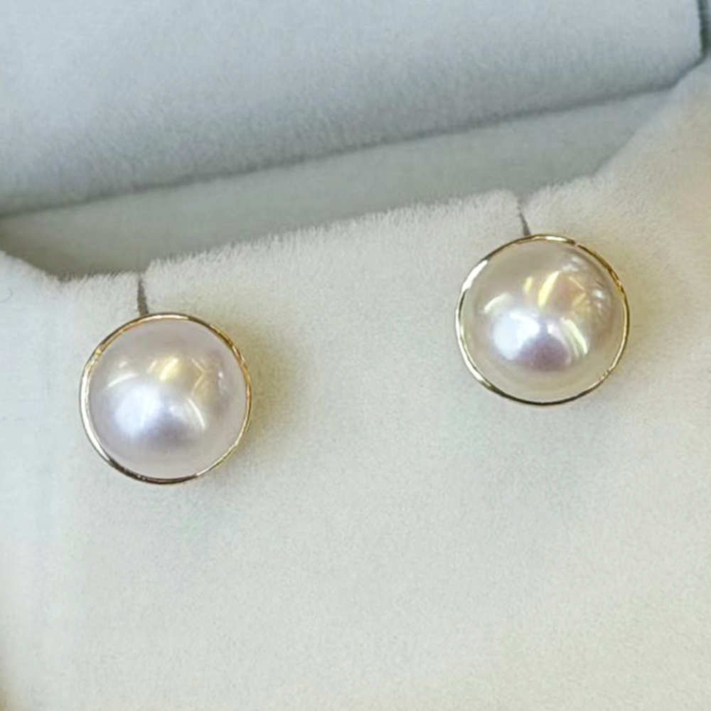 Akoya Pearl Stud Earrings Sterling Silver - 우아한 세미클로즈드 925 실버 해수 진주