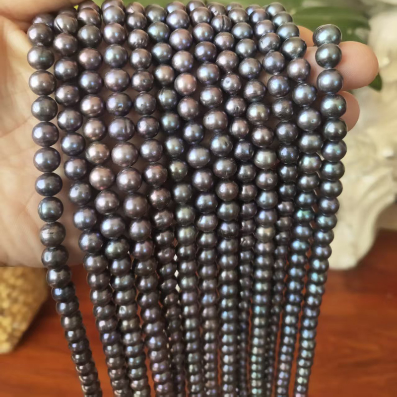 Natural Freshwater Pearl Strand Loose Beads - 도매 16인치 7-8mm 블랙 다크 그레이