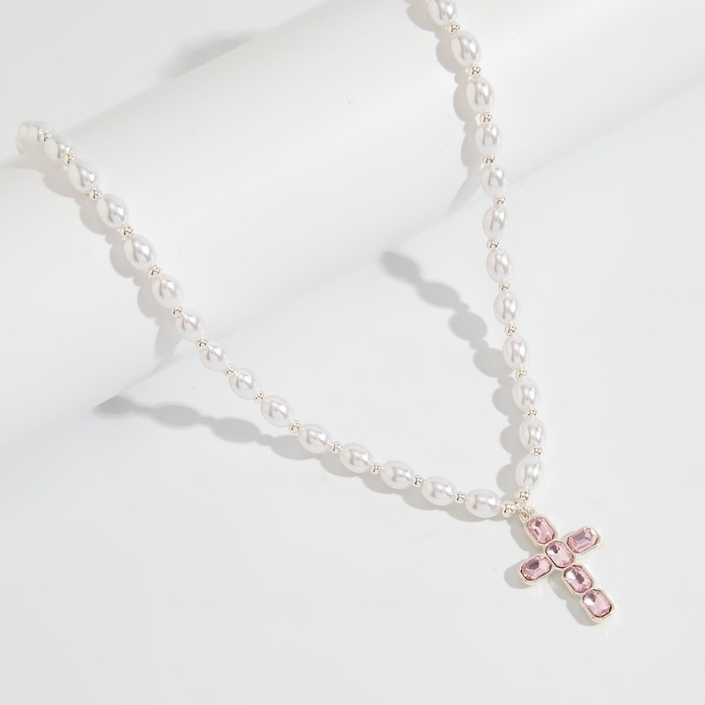 Silver Bead Clasps For Pearl Necklace - 패션 크로스 펜던트, 블루 크리스털, 진주