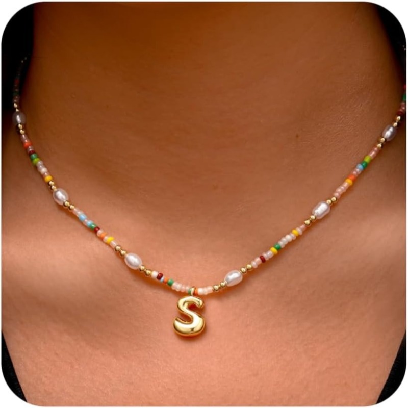 Baroque Pearl Pendant Necklace Gold - 화려한 비즈 진주 이니셜 목걸이 14K