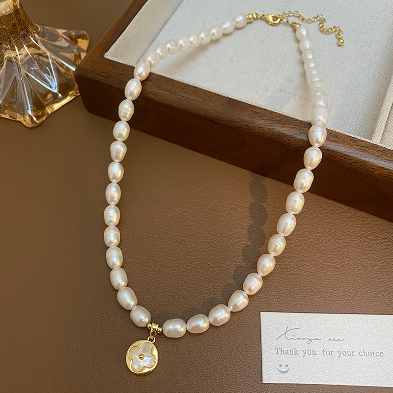 Baroque Pearl Pendant Necklace Gold - 신상 트렌디 행운의 꽃 천연 담수