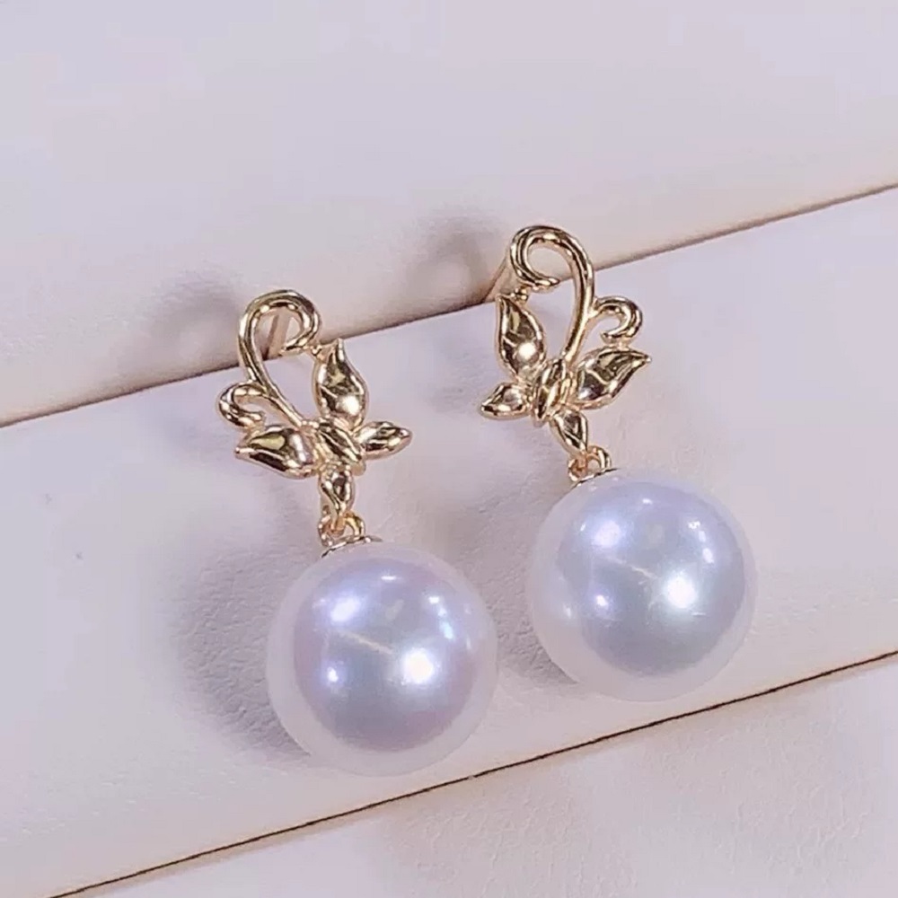 Akoya Pearl Stud Earrings Sterling Silver - 세련된 디자인의 나비 모양 드롭 이어링,