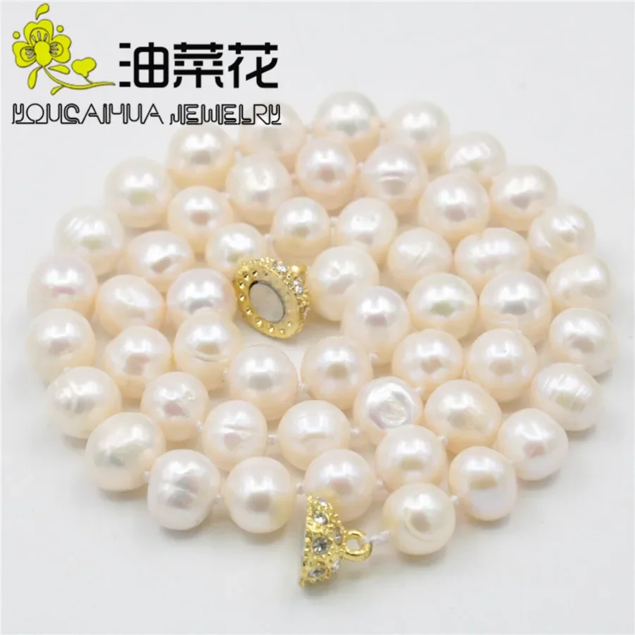 Freshwater Cultured Pearl Necklace 8-9Mm - 매력적인 천연 화이트 아코야 양식 진주