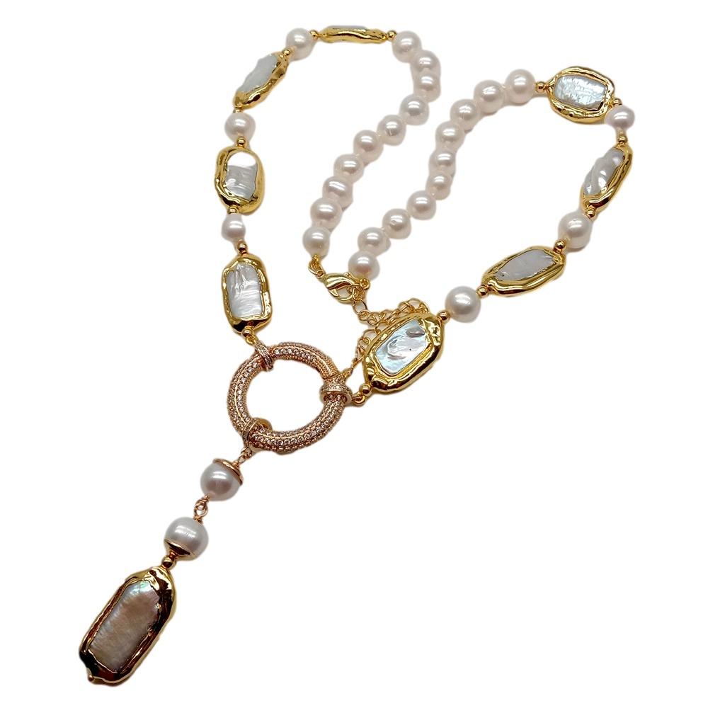 Freshwater Cultured Pearl Necklace 8-9Mm - YYGEM 천연 8-9mm 원형 직사각형 양식