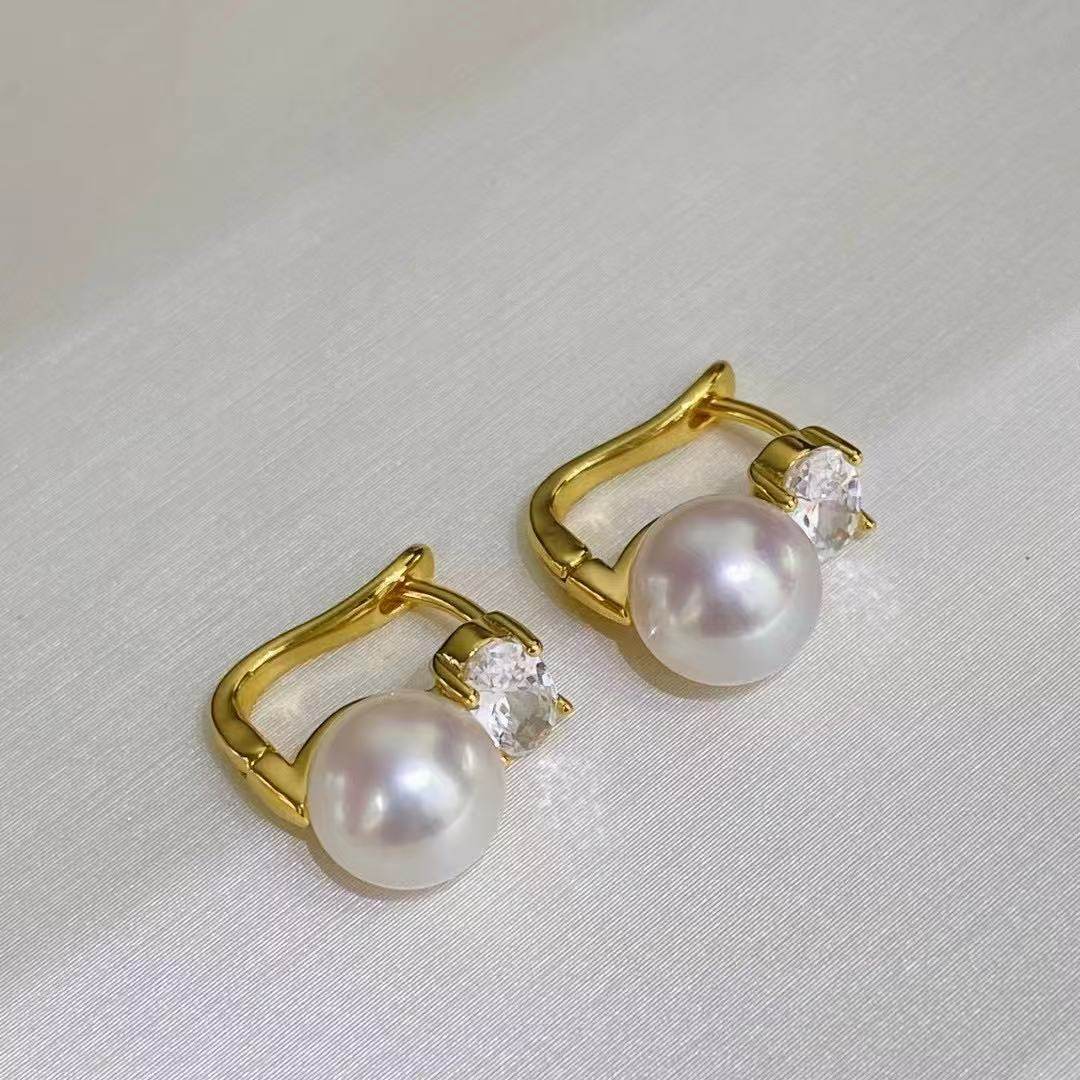 세련된 디자인의 새로운 타원형 지르콘 AAA8-9mm  - Akoya Pearl Stud Earrings Sterling Silver 리뷰 및 가격