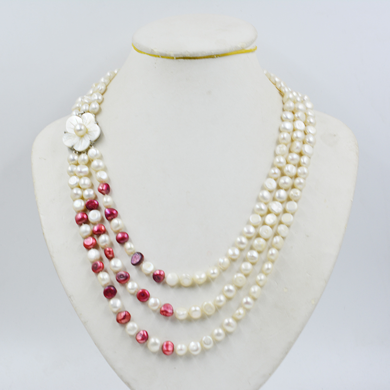 3줄 8-9MM 천연 담수 바로크 진주 목걸이. 명품  - Freshwater Cultured Pearl Necklace 8-9Mm 리뷰 및 가격