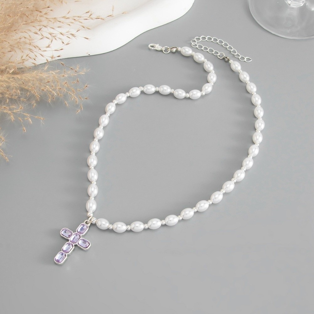 패션 크로스 펜던트, 진주 비즈, 블루 크리스탈 크로스 - Silver Bead Clasps For Pearl Necklace 리뷰 및 가격
