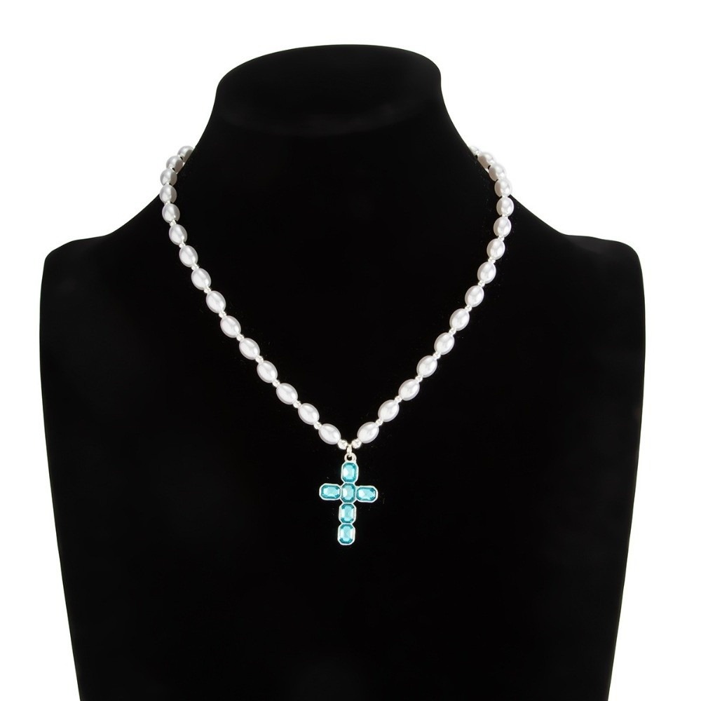 새로운 크로스 펜던트 목걸이, 진주 비즈, 블루 크리스 - Silver Bead Clasps For Pearl Necklace 리뷰 및 가격