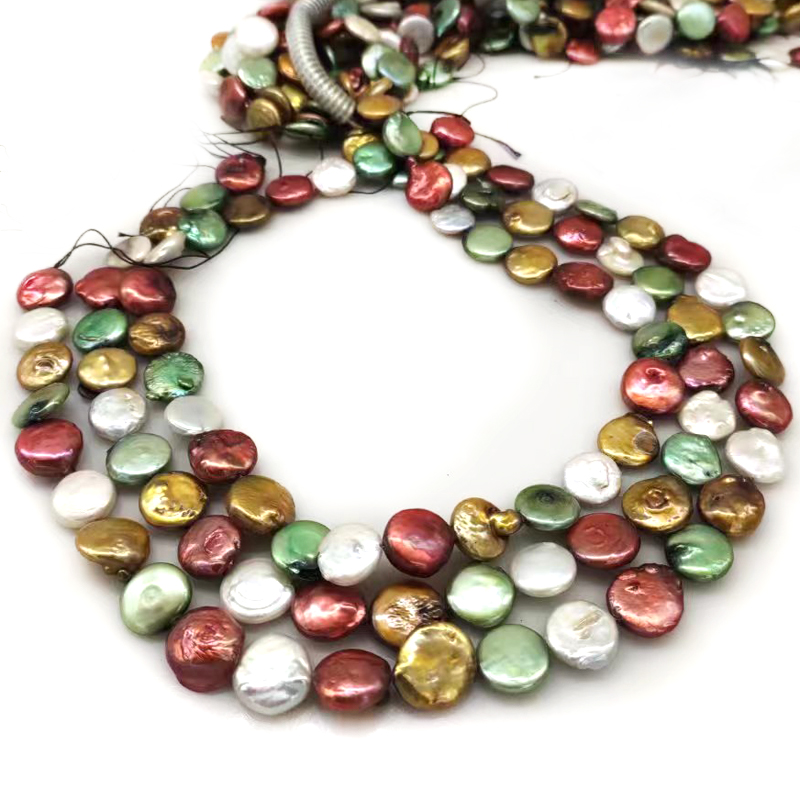 16인치 13-14mm 멀티컬러 천연 코인 진주 루즈  - Natural Freshwater Pearl Strand Loose Beads 리뷰 및 가격