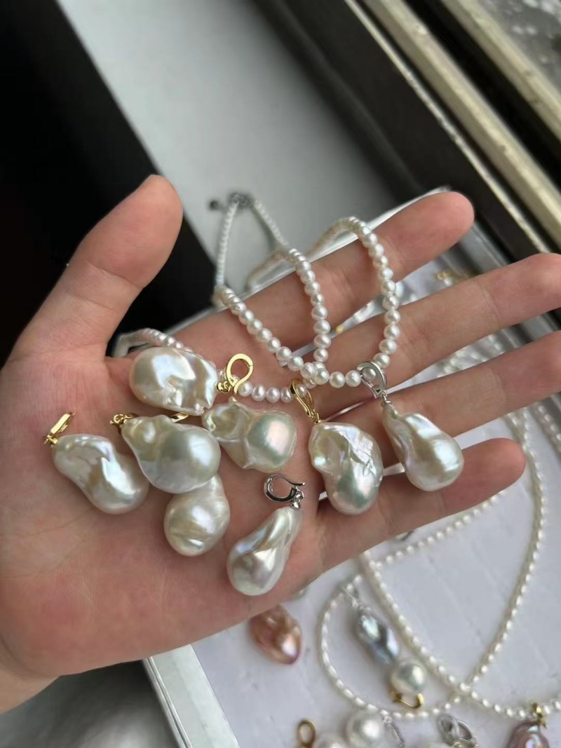 100% 천연 담수 대형 바로크 수제 DIY 불규칙 진 - Silver Bead Clasps For Pearl Necklace 리뷰 및 가격