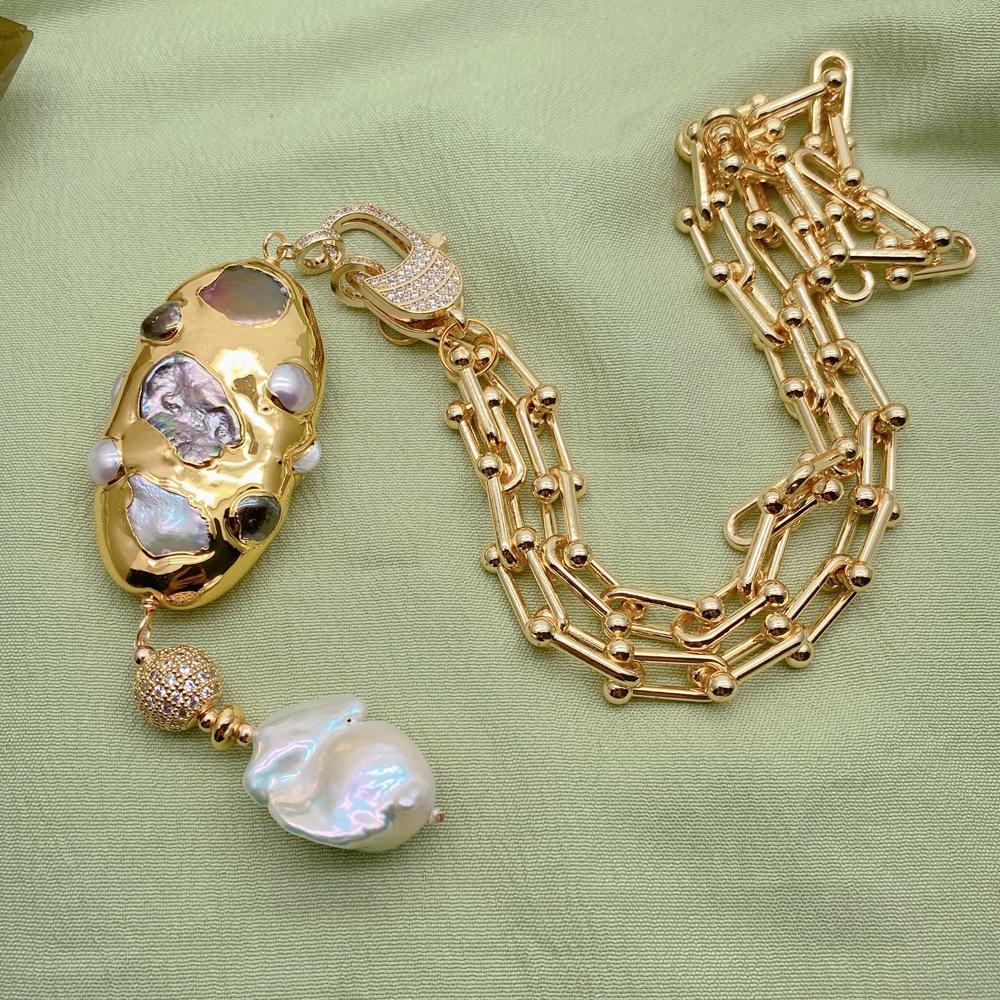Yygem 금도금 체인 목걸이 화이트 바로크 케시 진주 - Baroque Pearl Pendant Necklace Gold 리뷰 및 가격