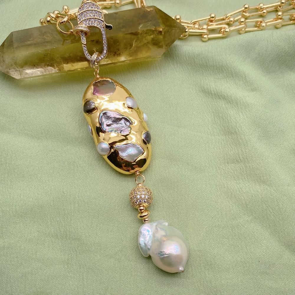Yygem 금도금 체인 목걸이 화이트 바로크 케시 진주 - Baroque Pearl Pendant Necklace Gold 리뷰 및 가격