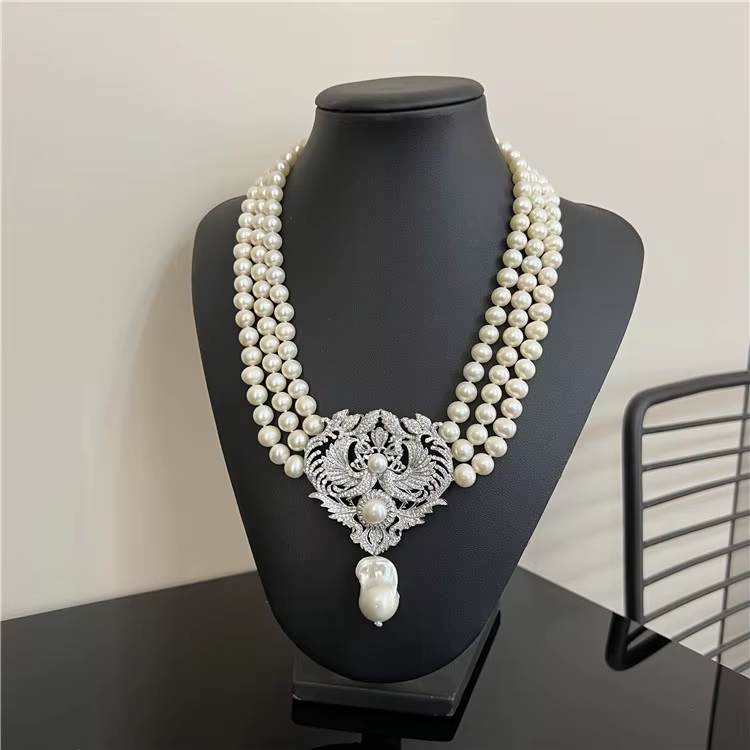 여성용 수제 천연 담수 양식 화이트 진주 목걸이, CZ - Freshwater Cultured Pearl Necklace 8-9Mm 리뷰 및 가격