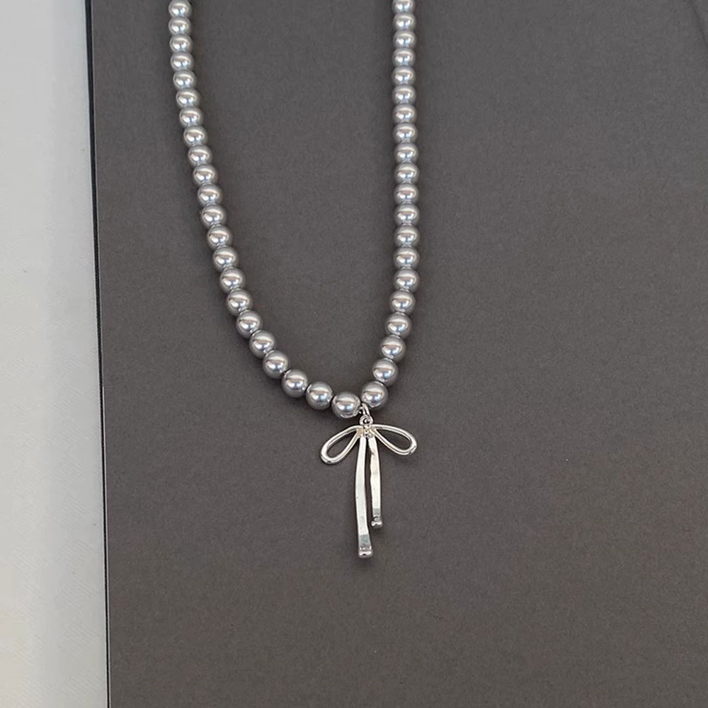 그레이 모조 진주 Bowknot 펜던트 목걸이 귀걸이  - Silver Bead Clasps For Pearl Necklace 리뷰 및 가격