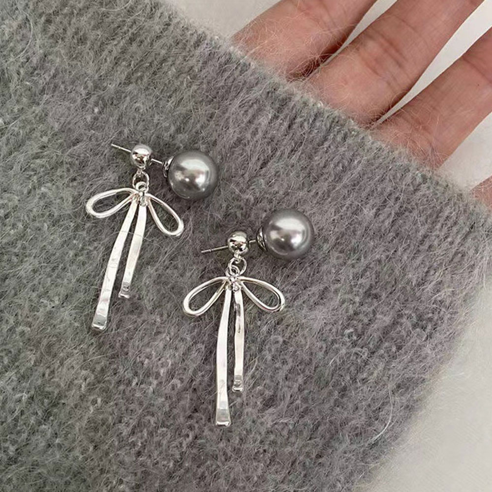 그레이 모조 진주 Bowknot 펜던트 목걸이 귀걸이  - Silver Bead Clasps For Pearl Necklace 리뷰 및 가격