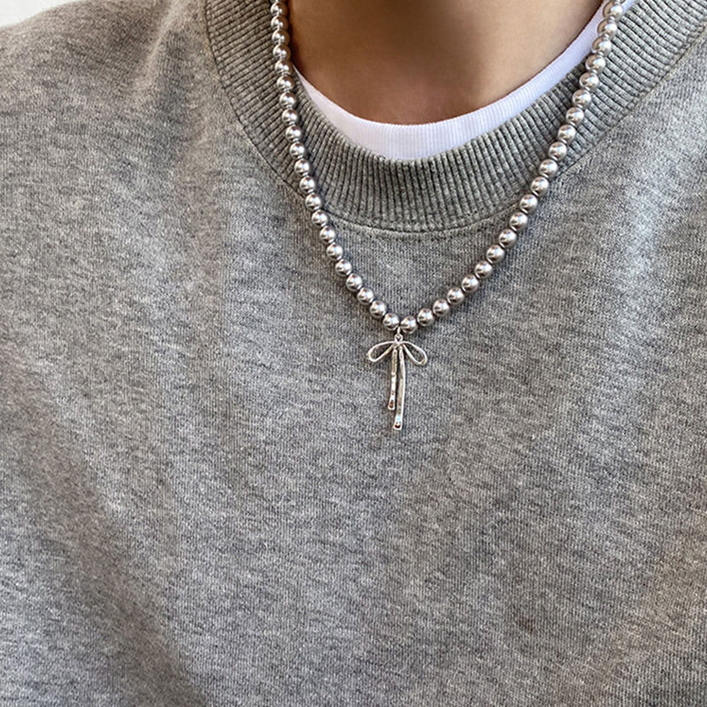 그레이 모조 진주 Bowknot 펜던트 목걸이 귀걸이  - Silver Bead Clasps For Pearl Necklace 리뷰 및 가격