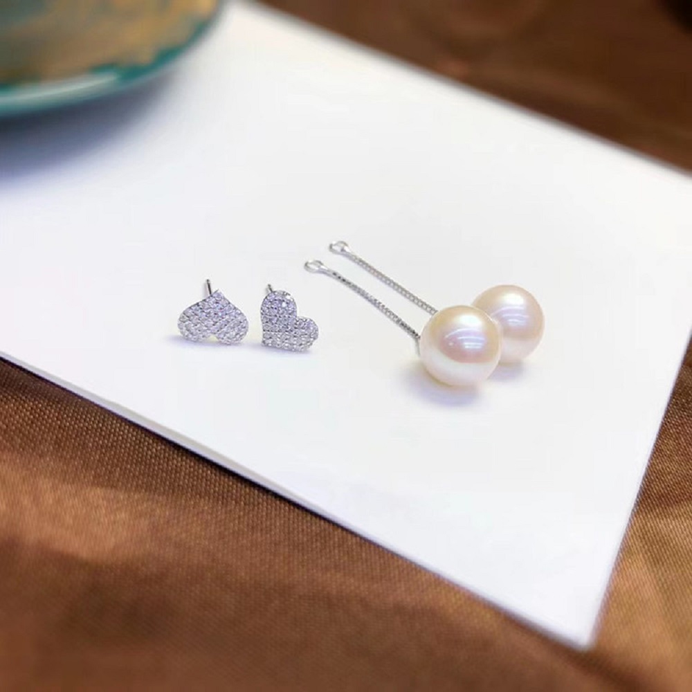 스플릿 투피스 AAAA8-9mm 패셔너블 하트 이어라인 - Akoya Pearl Stud Earrings Sterling Silver 리뷰 및 가격