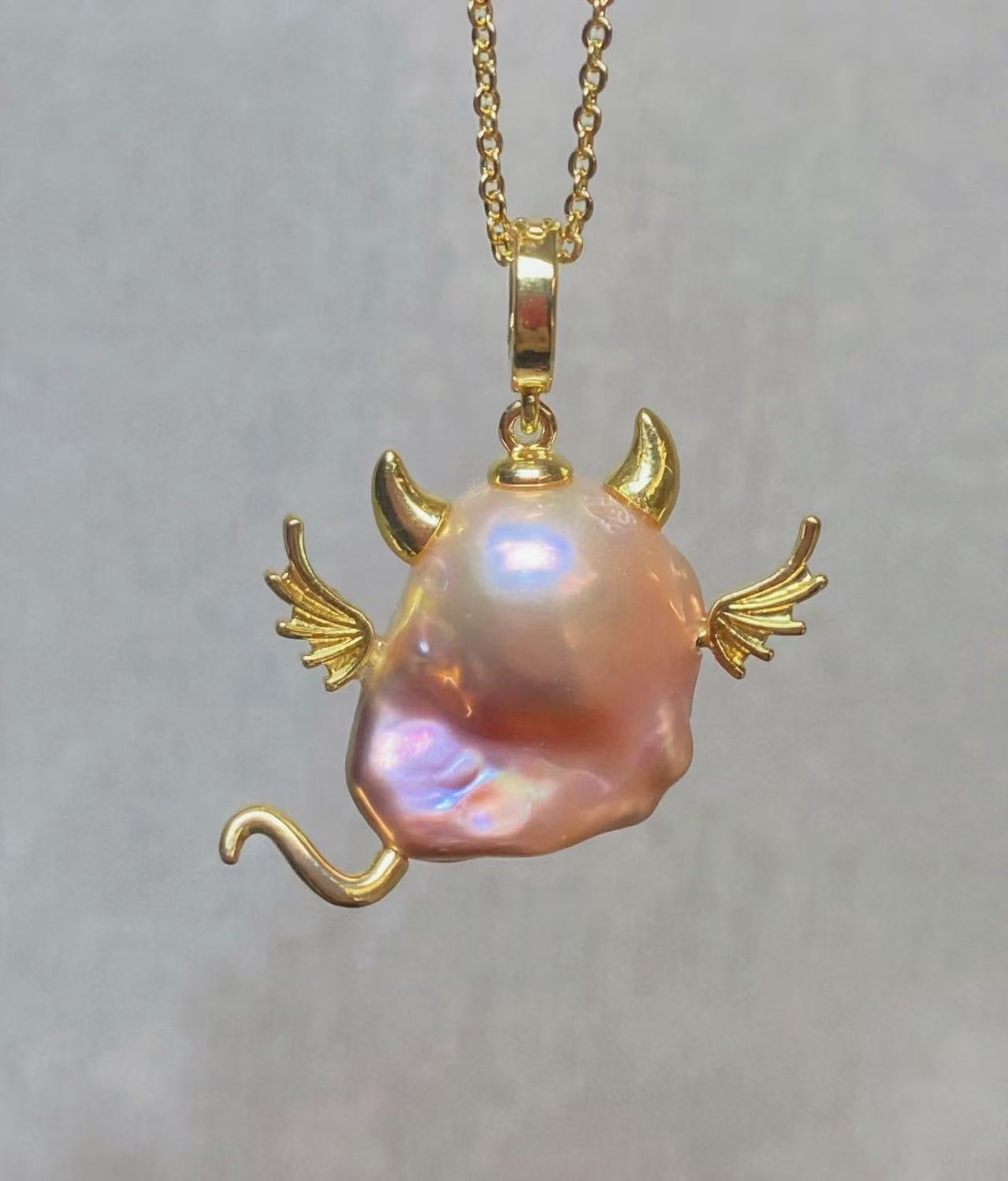 14K 금도금 천연 바로크 진주 리틀 몬스터 펜던트 귀 - Baroque Pearl Pendant Necklace Gold 리뷰 및 가격
