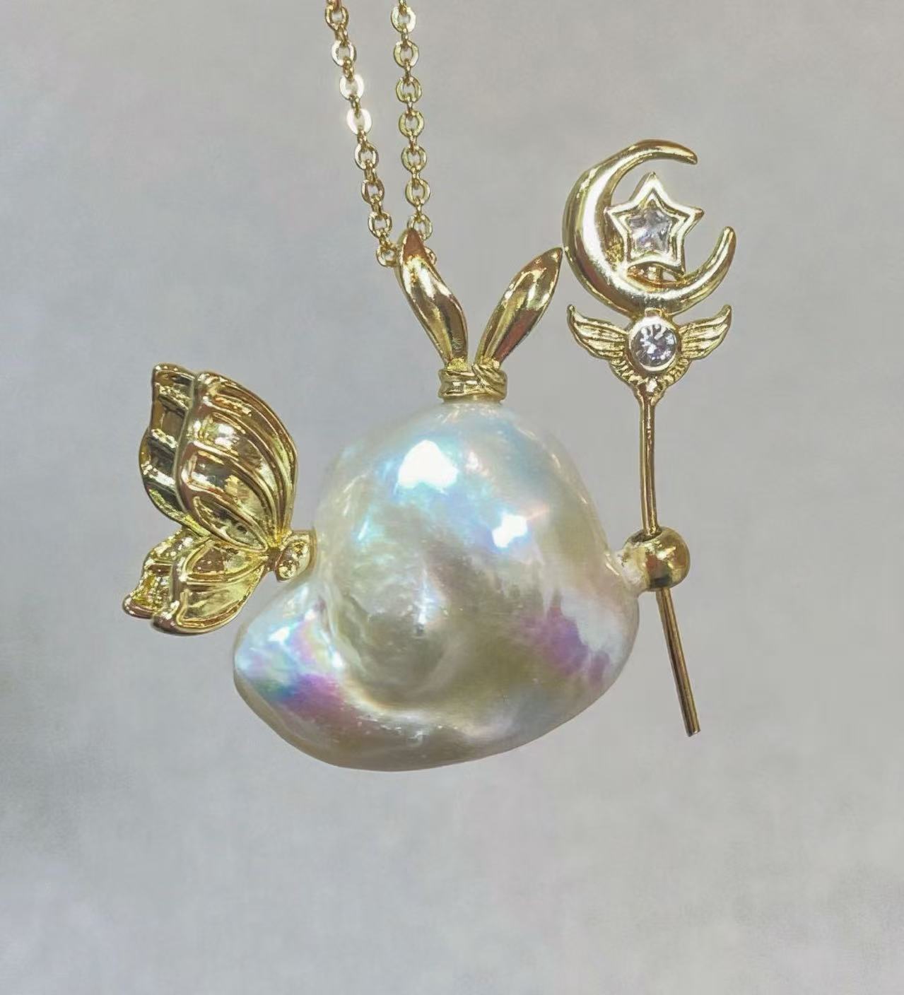 14K 금도금 천연 바로크 진주 리틀 몬스터 펜던트 귀 - Baroque Pearl Pendant Necklace Gold 리뷰 및 가격