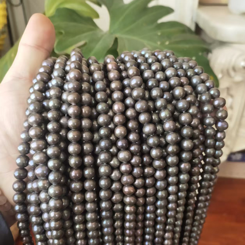 도매 16인치 7-8mm 블랙 다크 그레이 천연 원형  - Natural Freshwater Pearl Strand Loose Beads 리뷰 및 가격