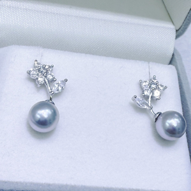 8~9mm 천연 해수 아코야 진주, 은회색, S925  - Akoya Pearl Stud Earrings Sterling Silver 리뷰 및 가격