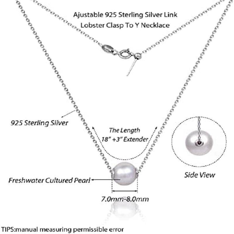 여성을위한 새로운 925 스털링 실버 단일 AAAA 품 - Freshwater Cultured Pearl Necklace 8-9Mm 리뷰 및 가격