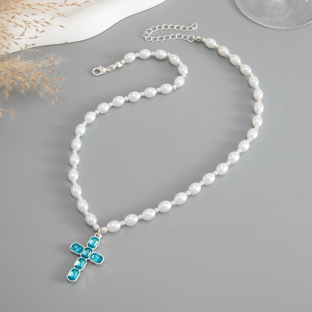 패션 크로스 펜던트 목걸이, 블루 크리스탈 진주 비즈  - Silver Bead Clasps For Pearl Necklace 리뷰 및 가격