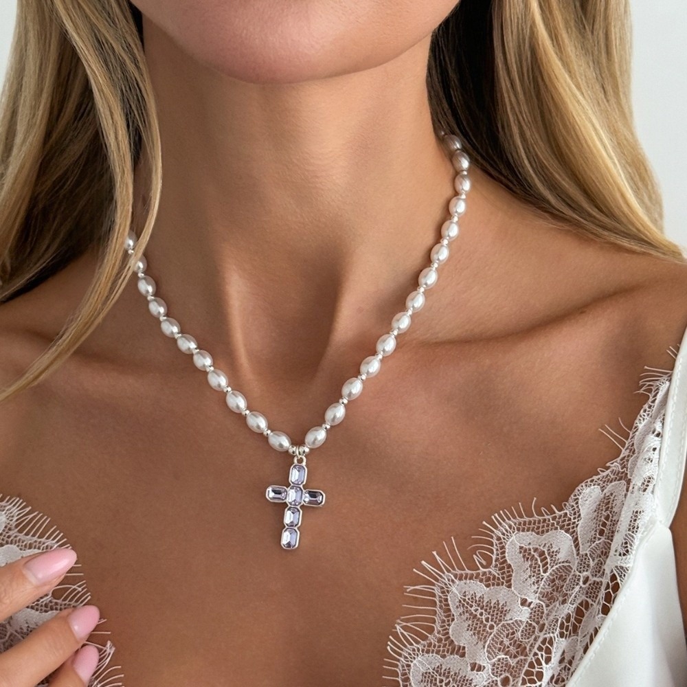 패션 크로스 펜던트 목걸이, 블루 크리스탈 진주 비즈  - Silver Bead Clasps For Pearl Necklace 리뷰 및 가격