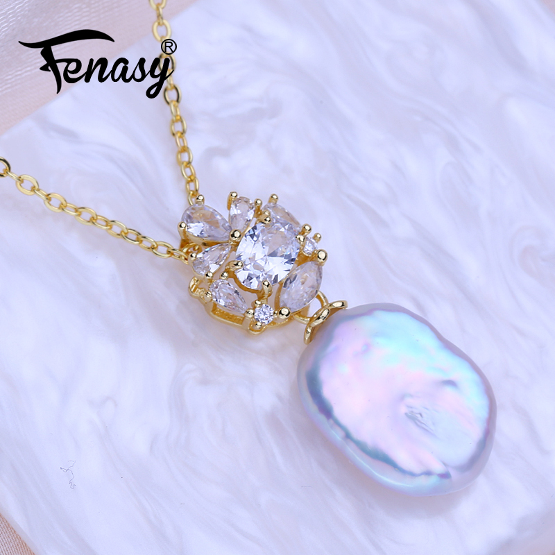 FENASY 천연 담수 진주 대형 바로크 스타일 목걸이 - Baroque Pearl Pendant Necklace Gold 리뷰 및 가격