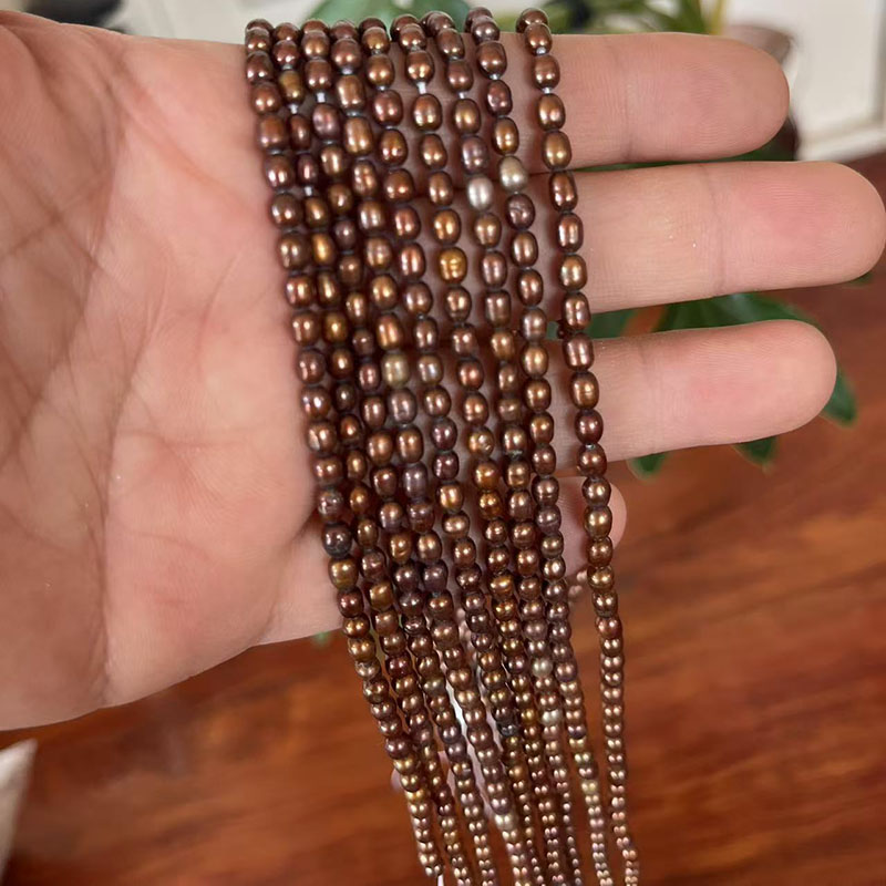 도매 16인치 3-4mm 천연 쌀알 진주 루스 스트랜드 - Natural Freshwater Pearl Strand Loose Beads 리뷰 및 가격