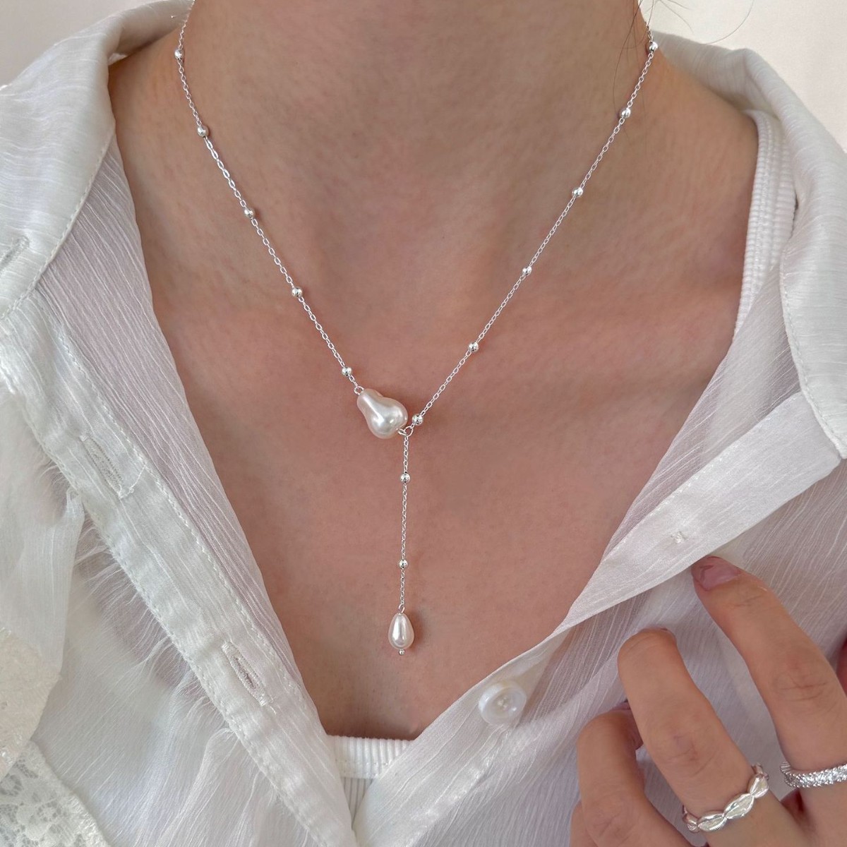 우아한 실버 컬러 비즈 진주 태슬 목걸이 여성용 롱 Y - Silver Bead Clasps For Pearl Necklace 리뷰 및 가격