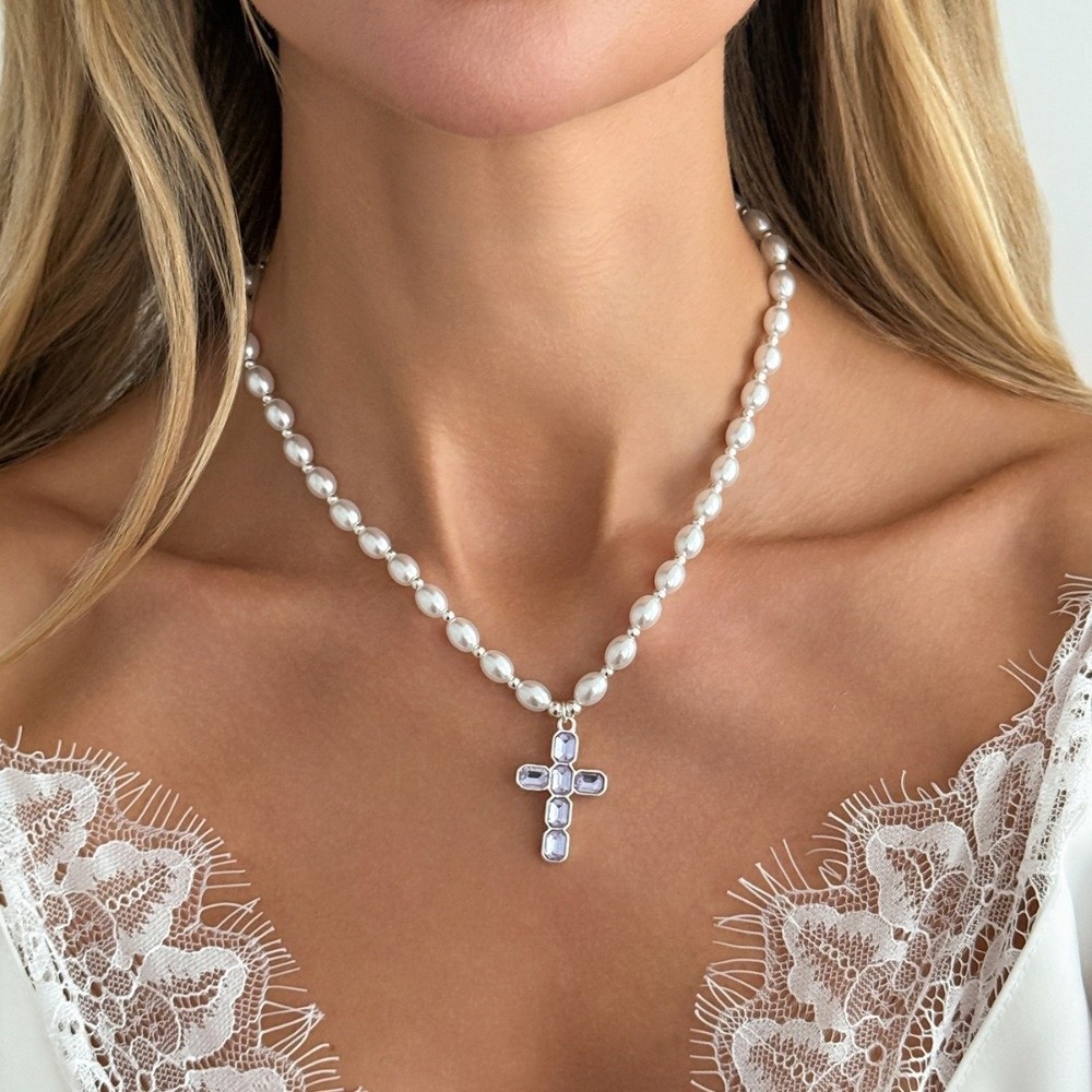 패션 크로스 펜던트 목걸이, 진주 비즈, 실버 톤 크로 - Silver Bead Clasps For Pearl Necklace 리뷰 및 가격
