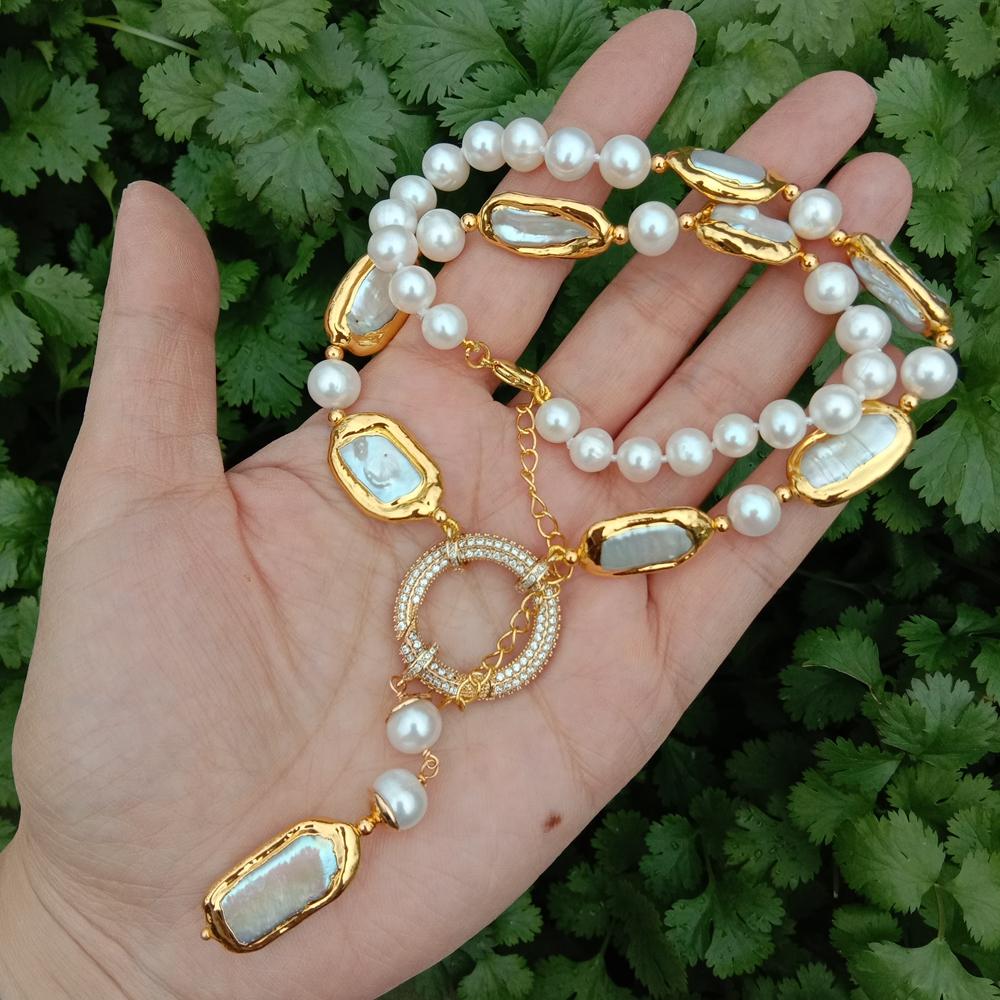 YYGEM 천연 8-9mm 원형 직사각형 양식 화이트  - Freshwater Cultured Pearl Necklace 8-9Mm 리뷰 및 가격